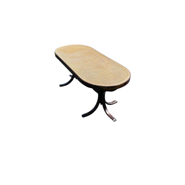 Wood 1970s Mid Century Oval Cane Pedestal Coffee Table For Sale - Image 7 of 9