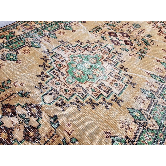 Tan Geometric Oushak Turkish Carpet For Sale - Image 8 of 10