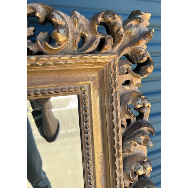 Gold Vintage Florentine Style Shell & Acanthus Leaf Mirror For Sale - Image 8 of 17