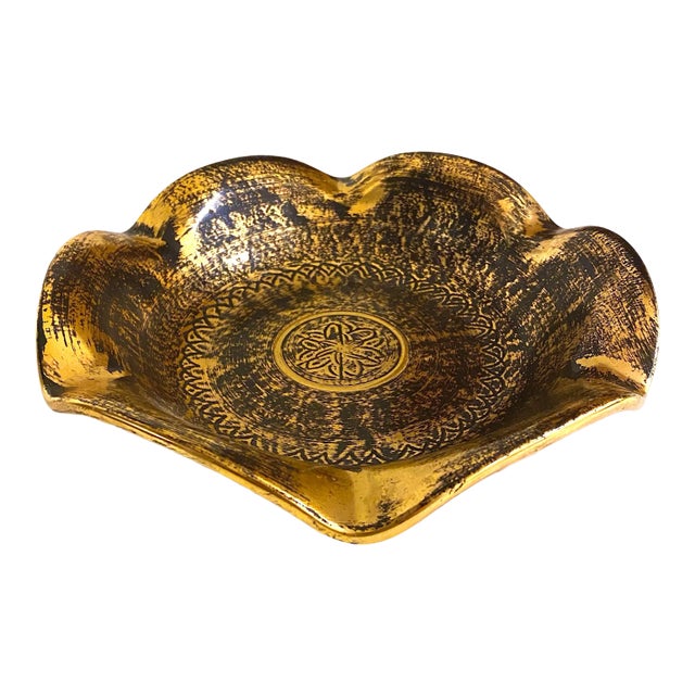 Stangl Pottery Black and Gold Flower Bowl For Sale