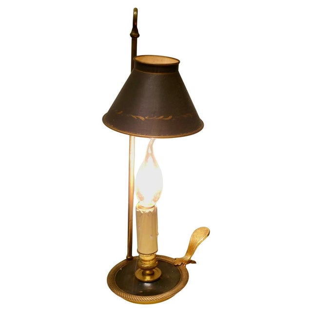 Gold French Green and Gold Toleware and Brass Candle Lamp, 1900s For Sale - Image 8 of 8