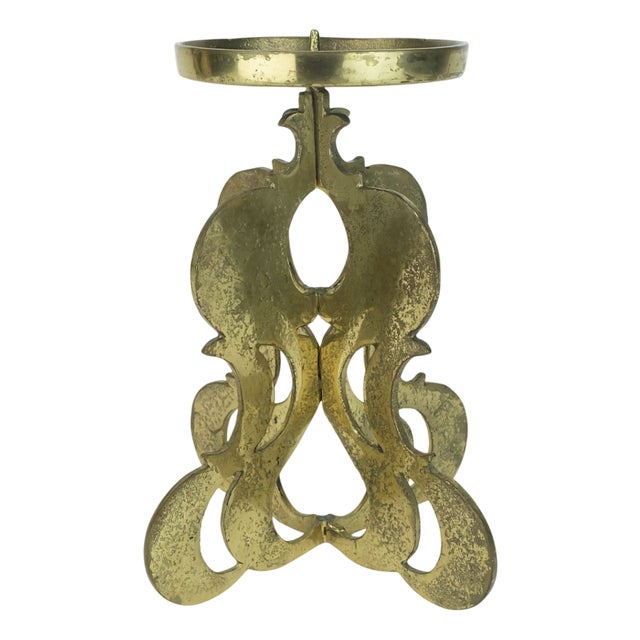 Mid-Century Brutalist Brass Candleholder, 1960s For Sale