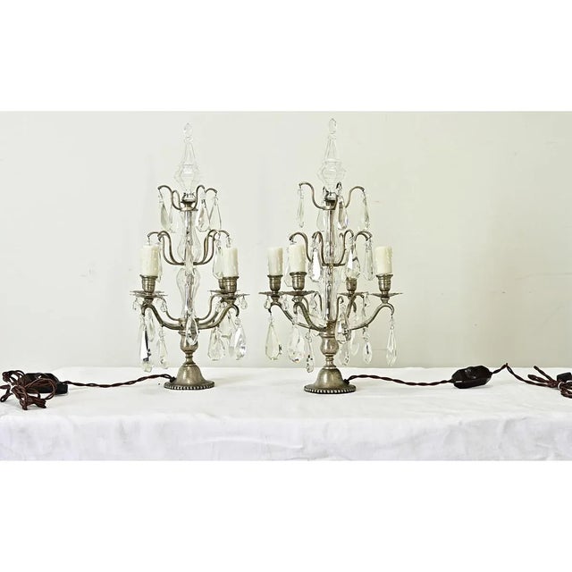 French French 19th Century Pair of Crystal Girandole Table Lamps For Sale - Image 3 of 12