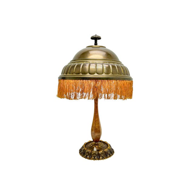 Vintage French Art Nouveau Brass and Wood Desk Lamp, 1920s For Sale - Image 3 of 15