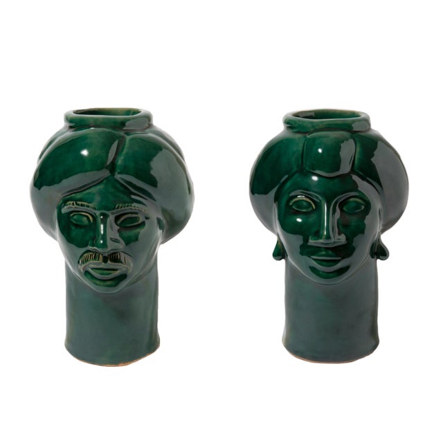 Solimano & Roxelana Figures, Small • Green Ucria from Crita Ceramiche, Set of 2 For Sale - Image 6 of 6