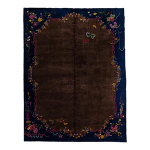 Antique Brown Chinese Art Deco Wool Rug 9 Ft X 11 Ft 8 In