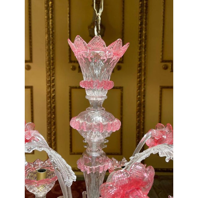 Pink 20th Century Mouth Blown Murano Chandelier, Italy For Sale - Image 8 of 18