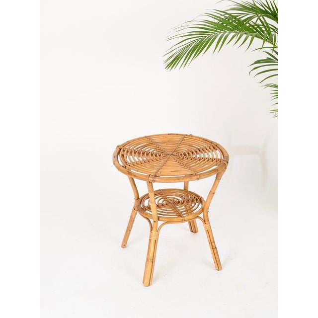 Mid-Century Italian Organic Round Coffee Table in Rattan and Wicker, 1960s For Sale - Image 3 of 14