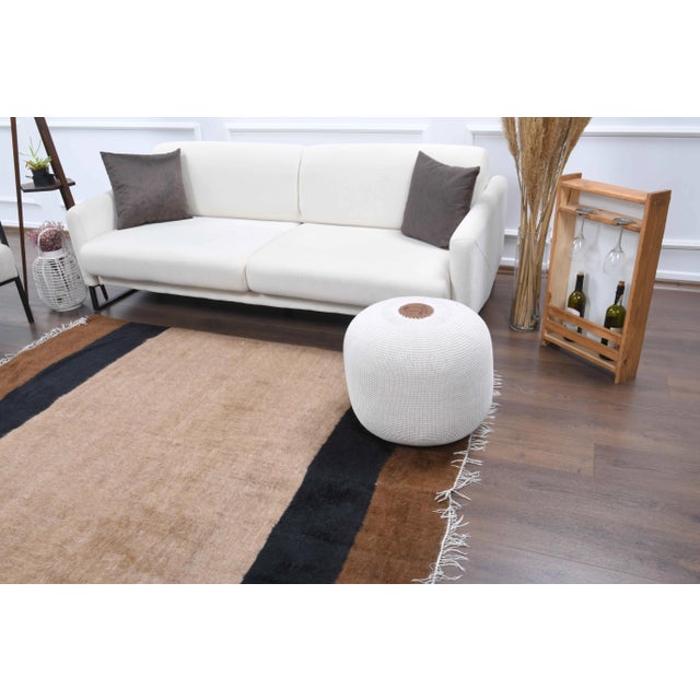 Vintage Turkish Hand-Knotted Wool Cotton Brown Kilim Area Rug For Sale - Image 4 of 11