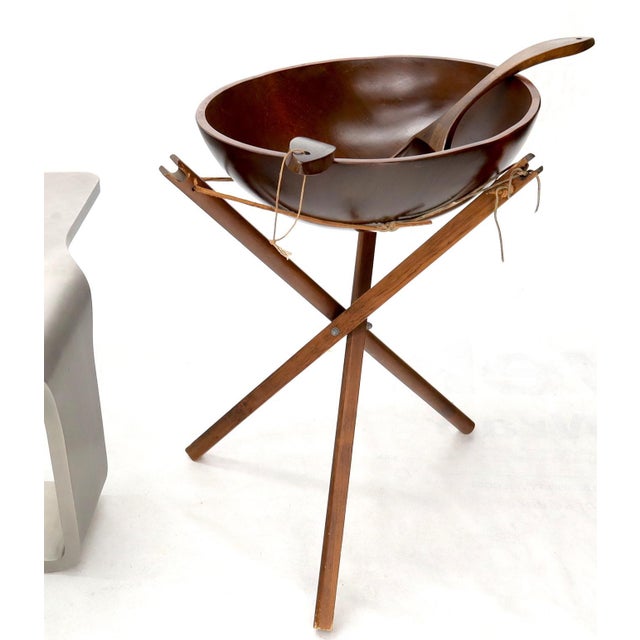 Mid-Century Modern vintage extra large 20" in diameter salad bowl on folding tripod stand.
