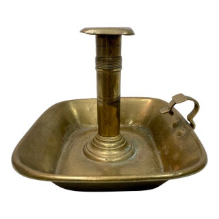 Antique Square Brass Push-Up Chamber Stick From England For Sale