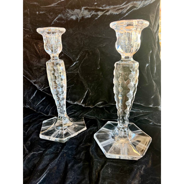 Glass Antique American Brilliant Glass Candle Holders Pair For Sale - Image 7 of 9