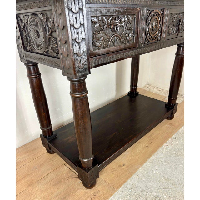 Brown Spanish Carved Oak Console Table with Drawers, 1880 For Sale - Image 8 of 11