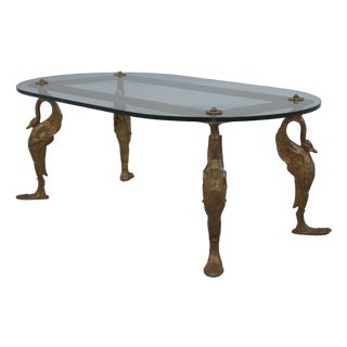Vintage Bronze Swan Frame Glass Top Coffee Table For Sale