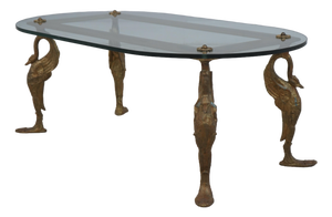 Vintage Bronze Swan Frame Glass Top Coffee Table