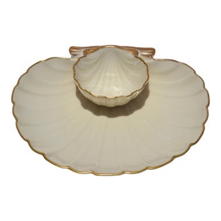 Vintage Lenox Aegean Collection Gold Trim Shell Chip & Dip Serving Dish For Sale
