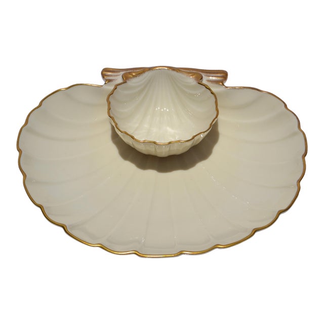 Vintage Lenox Aegean Collection Gold Trim Shell Chip & Dip Serving Dish For Sale
