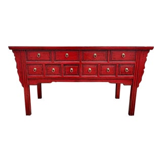 Vintage James Mont Style Red Lacquered Console Buffett Credenza For Sale