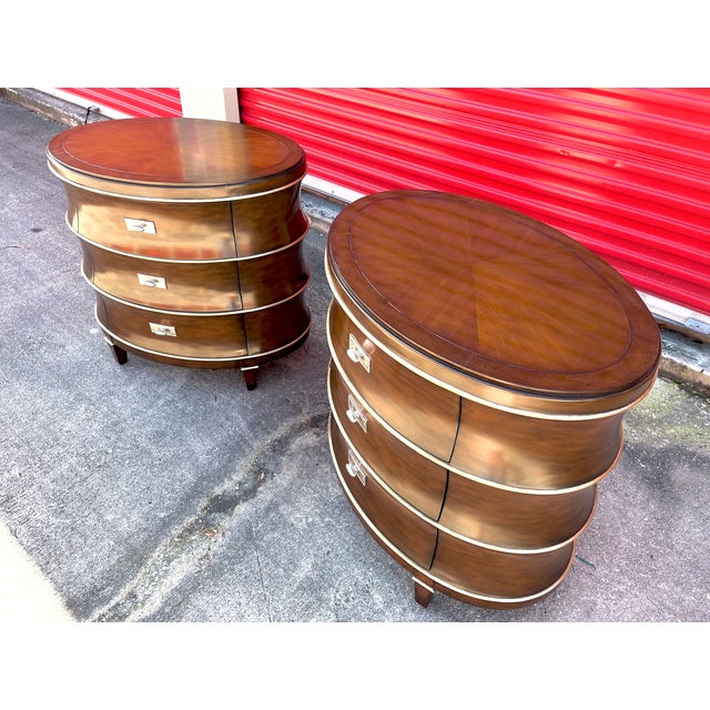Unique and oversized pair of nightstands, sleek and exquisitely crafted by the iconic Marge Carson group. High-end...