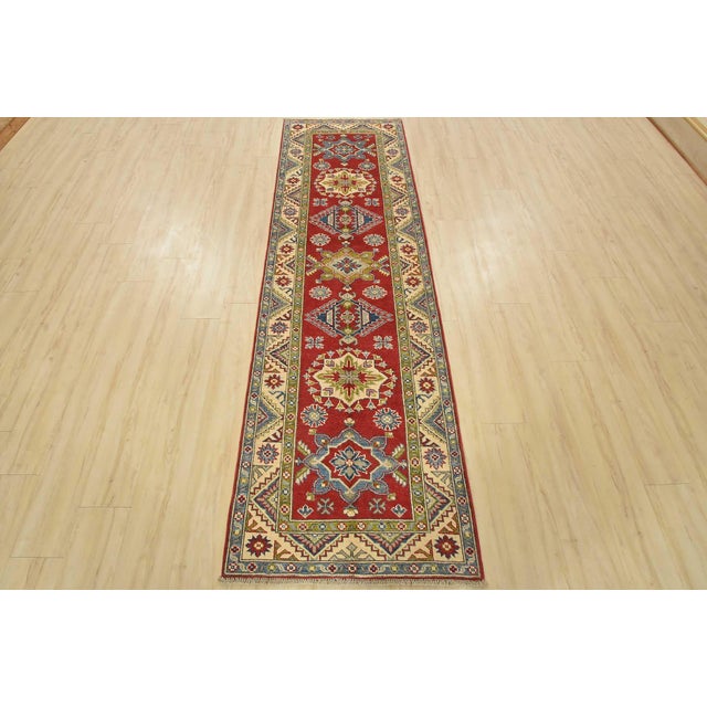 Farmhouse Kazak Runner 2’10” X 9’3” Red Wool Tribal Hand-Knotted Oriental Rug For Sale - Image 3 of 13