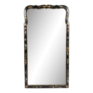Vintage Friedman Brothers Chinoiserie Black Lacquer & Gold Pagoda Motif Wall Mirror, Circa 1960s-1980s For Sale