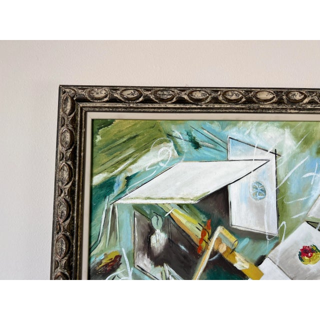 1980's M. Summers " Paper in Space " Oil on Canvas Painting, Framed For Sale - Image 9 of 12