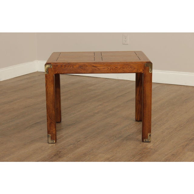 Henredon 'Artefacts' Oak and Brass Campaign End Table For Sale - Image 9 of 12
