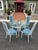 White Chinese Chippendale Bamboo Patio Set by Kessler. Fabulous high back Wedgewood blue vinyl seats with Chinese...
