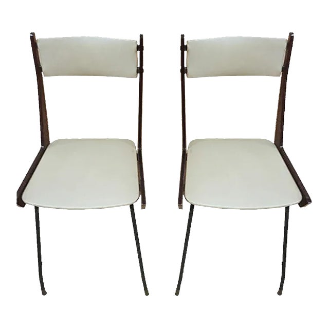 Set of Italian Modern Iron & Wood Boomerang Dining Chairs, 1960s For Sale