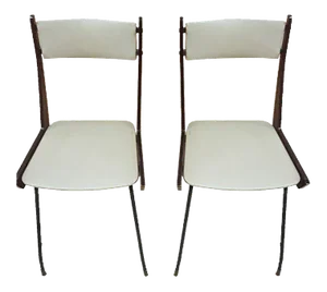 Set of Italian Modern Iron & Wood Boomerang Dining Chairs, 1960s