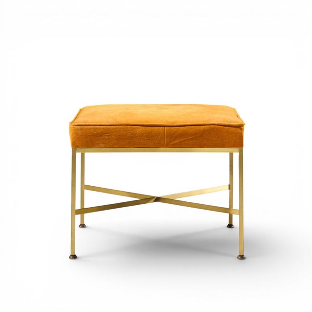 Calvin Paul McCobb for Calvin Mid Century Brass X Base Stools - Pair For Sale - Image 4 of 10