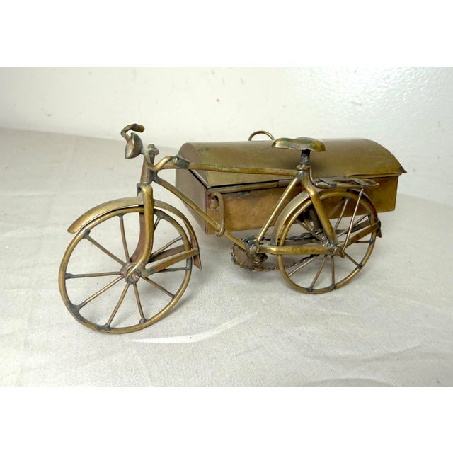 Figurative Handmade Antique Brass Bicycle Bike W/ Moving Parts & Side Car Trinket Box Jar For Sale - Image 3 of 13