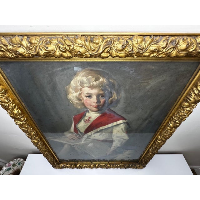 Oil Portrait of a Girl in Red & White Dress Reading Story, Circa 1914 — Signed by David Alison r.s.a. (Scottish, 1882–1955) Gilt Framed For Sale - Image 11 of 18