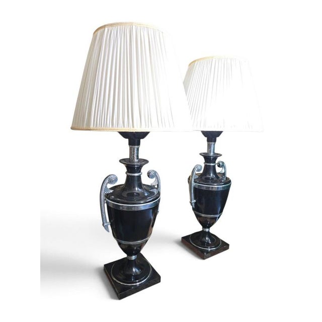 Black 20th Century Art Deco Black Painted Metal Lamps with Chrome Handle, 1920, Set of 2 For Sale - Image 8 of 12