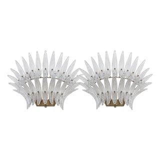Italian Palmette Sconces in Glass by Barovier and Toso, Murano, 1960, Set of 2 For Sale