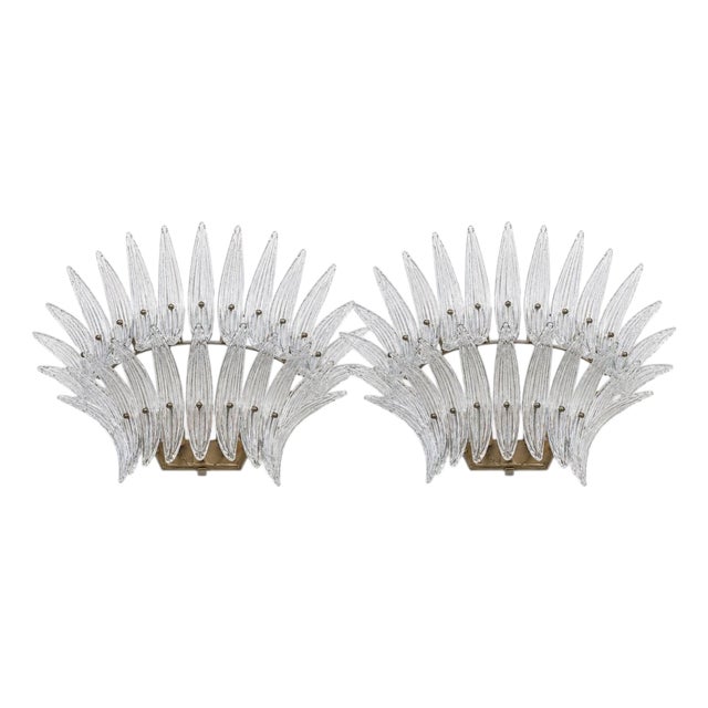 Italian Palmette Sconces in Glass by Barovier and Toso, Murano, 1960, Set of 2 For Sale