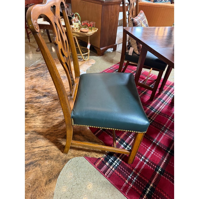Mid 20th Century Chippendale Leather Seat Arm Chairs Set of 4 For Sale - Image 11 of 12