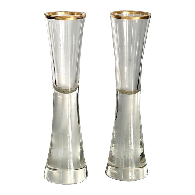 1930s Sea Glasbruk Heavy Bottom Champagne/Cocktail Glasses With Gold Band Rim - a Pair For Sale