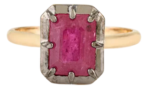 Contemporary Pinion Bezel Set 2.2 Ct Octagon Ruby Ring Size 6.5 in 18k Solid Gold
