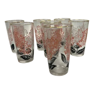 1950’s Pink and Black Cocktail Glasses - a Set of 7