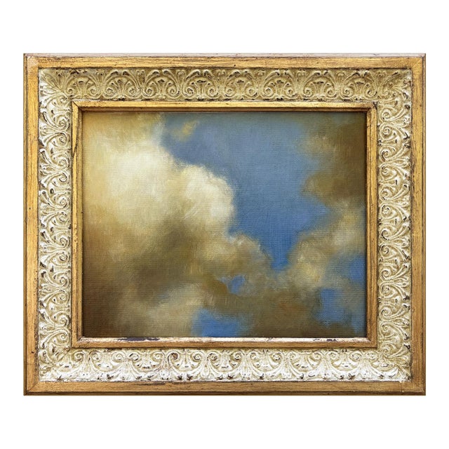 Contemporary " Cobalt Blue Sky" Oil Painting in Vintage Painted Frame For Sale