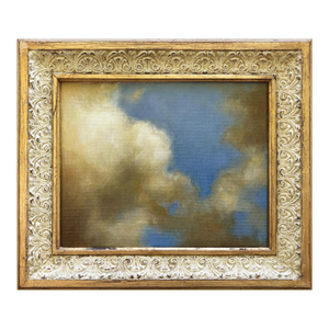 Contemporary " Cobalt Blue Sky" Oil Painting in Vintage Painted Frame