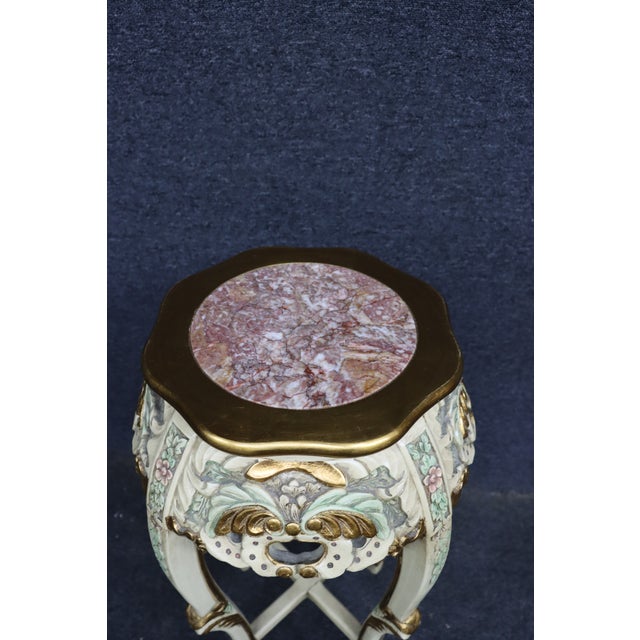 Stone Italian Style Hand-Painted Plant Stand With Pink Marble Top For Sale - Image 7 of 9