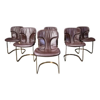 Vintage Dining Chairs in Leather from Cidue, 1970s, Set of 6 For Sale