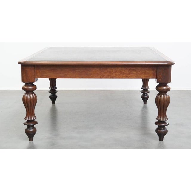Large Victorian English Oak Writing Desk with Leather Top For Sale - Image 3 of 17