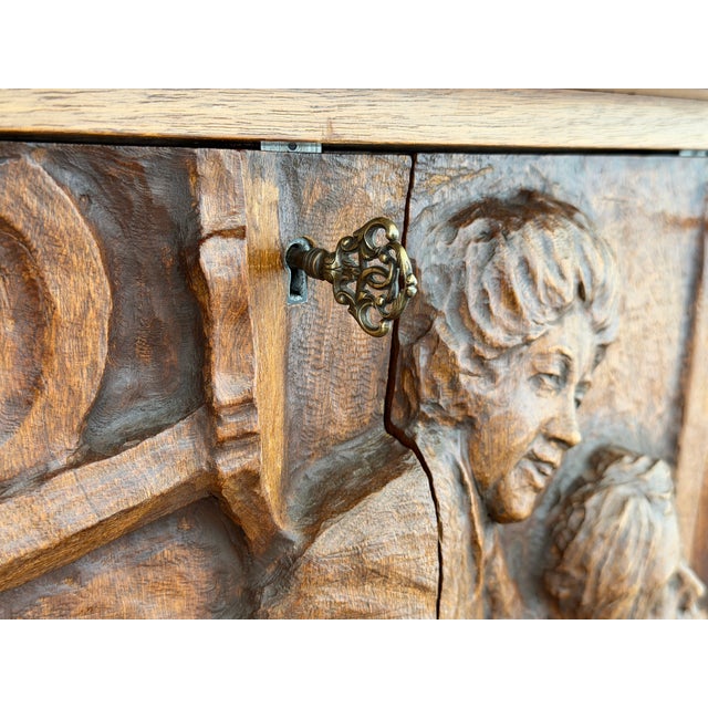 Hand-Carved Oak Storybook Cabinet by Emil Hansen, Denmark C 1950 For Sale - Image 12 of 18