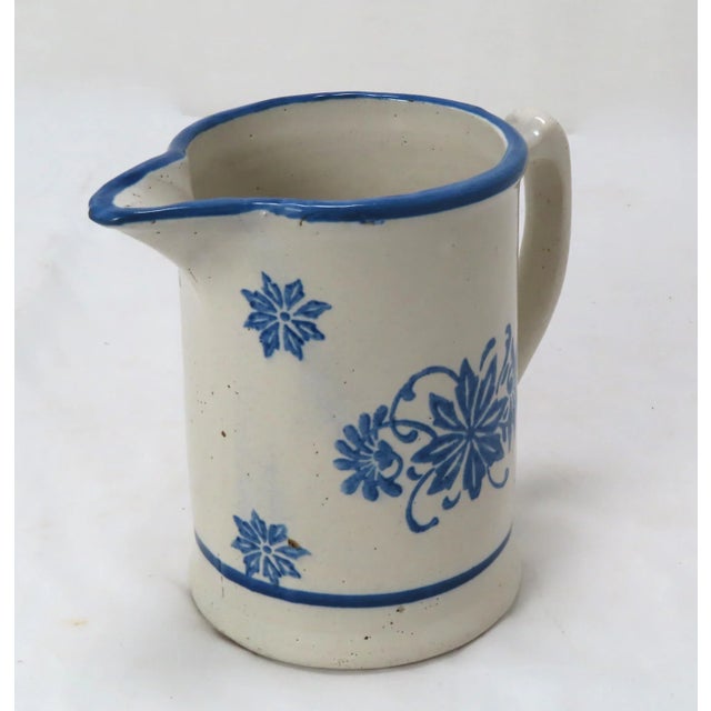 Ceramic Antique Late 19th Century American Blue Wildflower Pattern Decorated Stoneware Pitcher For Sale - Image 7 of 13