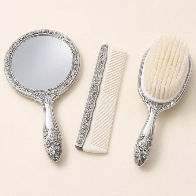 Florentine Neo-Rococo Italian Silver-Plated Vanity Set, 1980s, Set of 3 For Sale - Image 4 of 8