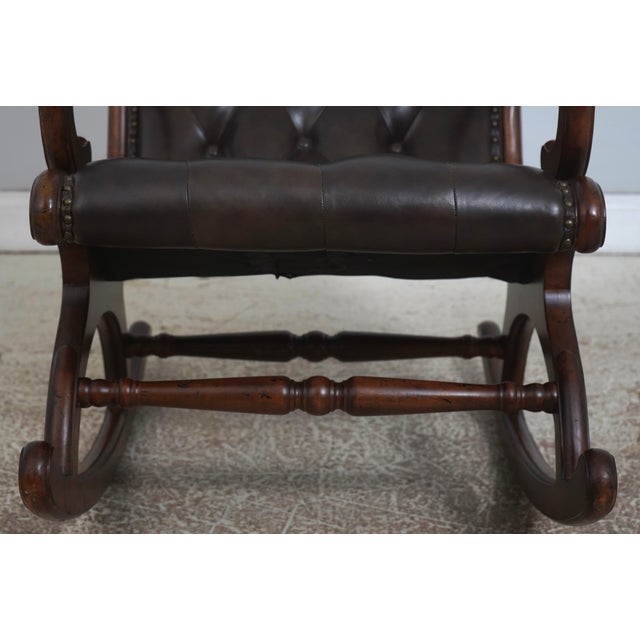 Brown Tufted Leather Rocking Chair For Sale - Image 10 of 18