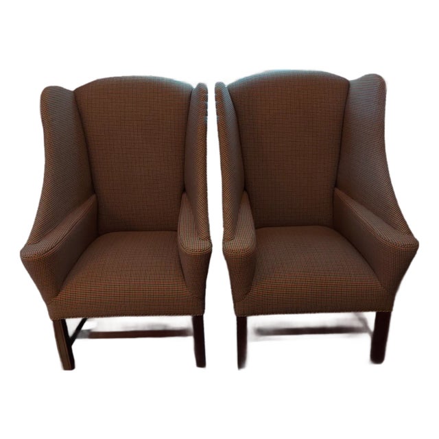 Primitive Colonial Upholstered Wingback Chairs For Sale